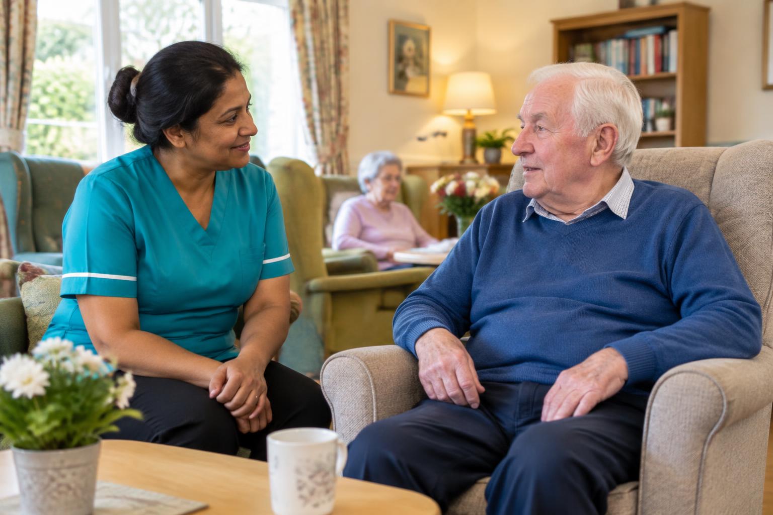 A care professional supporting an older person at home